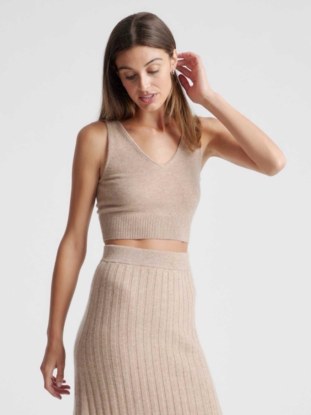 Quince Cashmere, Beige crop tank size small
